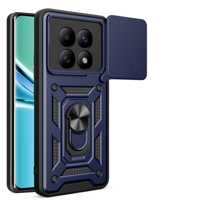 Xiaomi Redmi Note 15 4G Kılıf Magnetik Standlı Kamera Korumalı Zore Sürgülü Vega Kapak Mavi