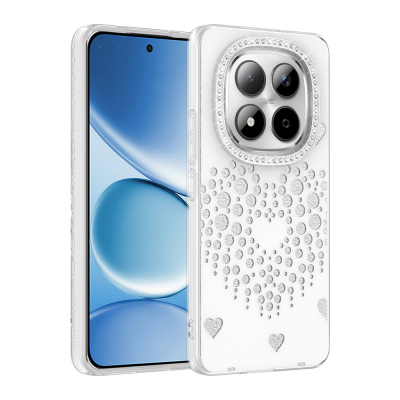 Xiaomi Redmi Note 15 Pro 4G Case Rhinestone Embellishment Zore Rivas Hard PC Cover White