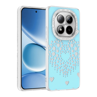 Xiaomi Redmi Note 15 Pro 4G Case Rhinestone Embellishment Zore Rivas Hard PC Cover Blue