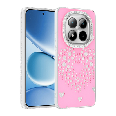 Xiaomi Redmi Note 15 Pro 4G Kılıf Damla Taşlı Zore Rivas Sert PC Kapak Pembe