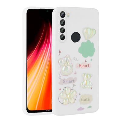 Xiaomi Redmi Note 8 Kılıf Kabartma Figürlü Parlak Zore Toys Silikon Kapak Beyaz