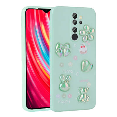 Xiaomi Redmi Note 8 Pro Case Relief Figured Shiny Zore Toys Silicone Cover Açık Yeşil