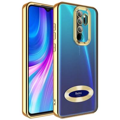 Xiaomi Redmi Note 8 Pro Kılıf Kamera Korumalı Logo Gösteren Zore Omega Kapak Gold