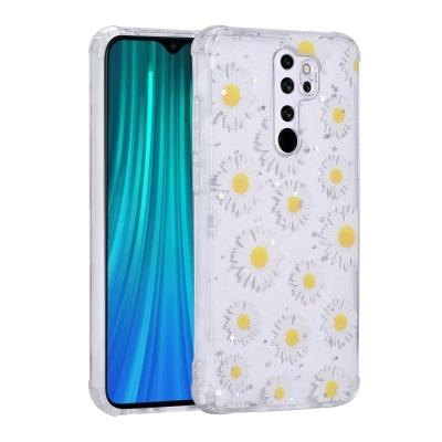 Xiaomi Redmi Note 8 Pro Kılıf Simli Desenli Kamera Korumalı Parlak Zore Popy Kapak Papatya