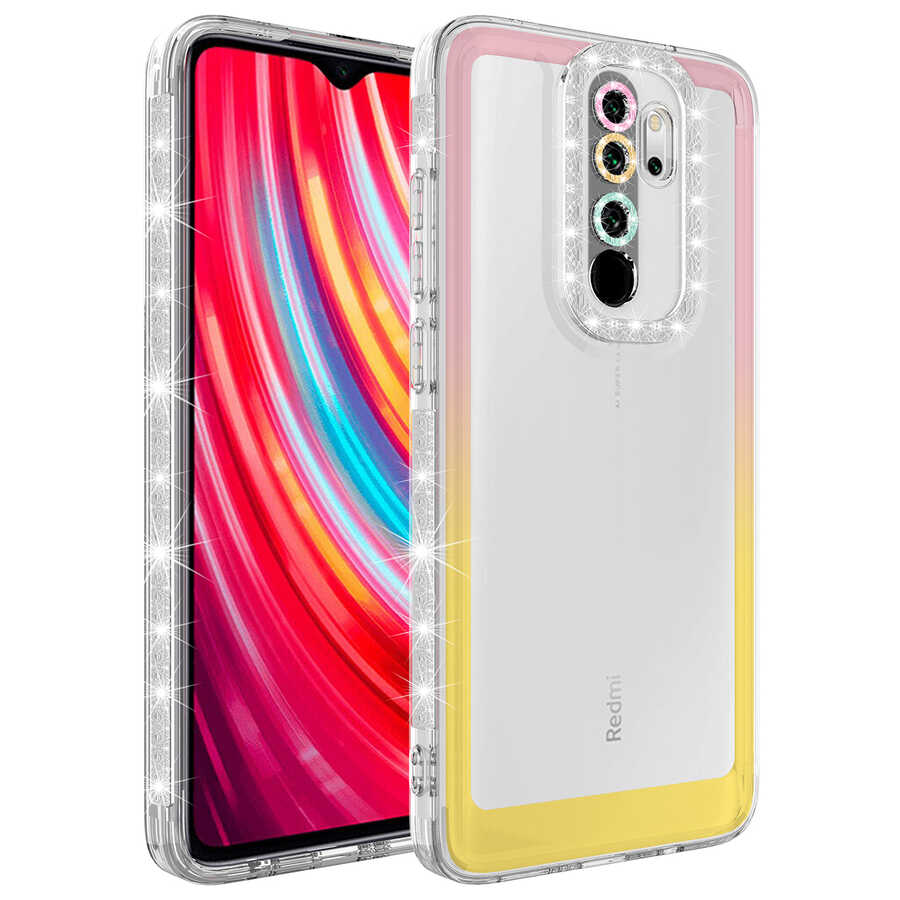 Xiaomi Redmi Note 8 Pro Uyumlu Simli Renk Geçişli Park Silikon Kılıf  Pembe/Sarı | Nezih Teknoloji