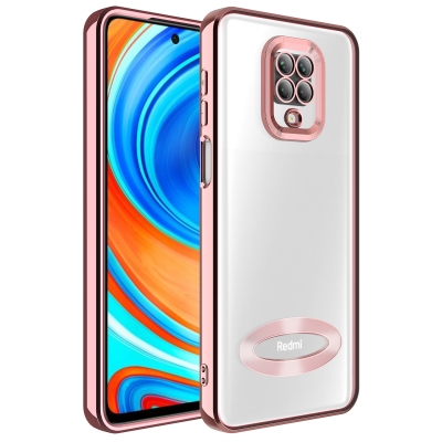 Xiaomi Redmi Note 9 Pro Case Camera Protected Zore Omega Cover with Showing Logo Rose Gold