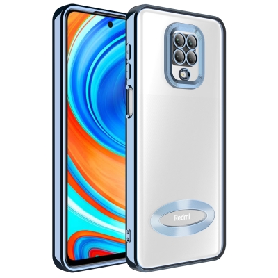 Xiaomi Redmi Note 9 Pro Case Camera Protected Zore Omega Cover with Showing Logo Sierra Mavi