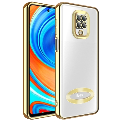 Xiaomi Redmi Note 9 Pro Case Camera Protected Zore Omega Cover with Showing Logo Gold