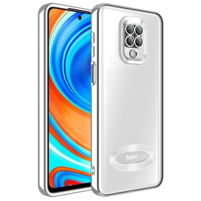 Xiaomi Redmi Note 9 Pro Case Camera Protected Zore Omega Cover with Showing Logo Silver