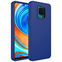 Xiaomi Redmi Note 9 Pro Kılıf Metal Çerçeve ve Buton Tasarımlı Silikon Zore Luna Kapak Lacivert