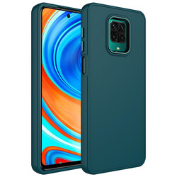 Xiaomi Redmi Note 9 Pro Kılıf Metal Çerçeve ve Buton Tasarımlı Silikon Zore Luna Kapak Koyu Yeşil