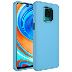 Xiaomi Redmi Note 9 Pro Kılıf Metal Çerçeve ve Buton Tasarımlı Silikon Zore Luna Kapak Sierra Mavi