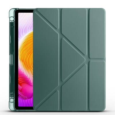 Xiaomi Redmi Pad SE Case Zore Tri Folding Stand Case with Pen Compartment Dark Green