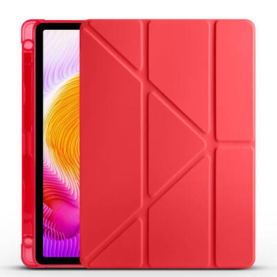 Xiaomi Redmi Pad SE Kılıf Zore Tri Folding Kalem Bölmeli Standlı Kılıf Kırmızı