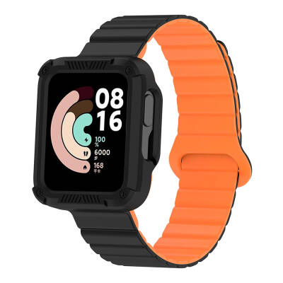 Xiaomi Redmi Watch 1 Silicone Band Zore KRD-105 Strap Siyah-Turuncu