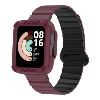 Xiaomi Redmi Watch 1 Silicone Band Zore KRD-105 Strap Koyu Kırmızı-Siyah