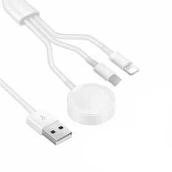 Zore Akıllı Saat 3 in 1 Lightning-Type-C-Wireless USB Şarj Kablosu Beyaz