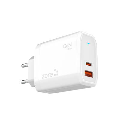 Zore Always-01 GaN Tech Type-C PD4.0 USB-A QC3.0 Hızlı Şarj Özellikli Seyahat Şarj Başlığı 65W Beyaz