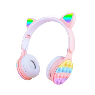 Zore B30 RGB Led Lighted Cat Ear Band Design Adjustable Foldable Over-Ear Bluetooth Headset Pink