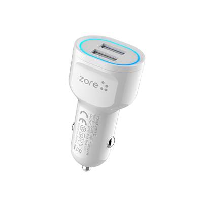 Zore CC-01 Hızlı Şarj Özellikli LED Işıklı Dual USB Araç Şarj Başlığı 18W Beyaz