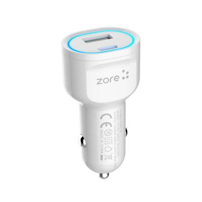 Zore CC-02 Hızlı Şarj Özellikli LED Işıklı QC 3.0 USB-A ve Type-C PD Araç Şarj Başlığı PD 20W Beyaz