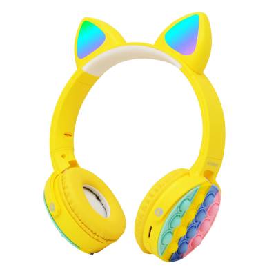 Zore CXT-950 RGB Led Işıklı Kedi Kulağı Band Tasarımı Ayarlanabilir Katlanabilir Kulak Üstü Bluetooth Kulaklık Sarı