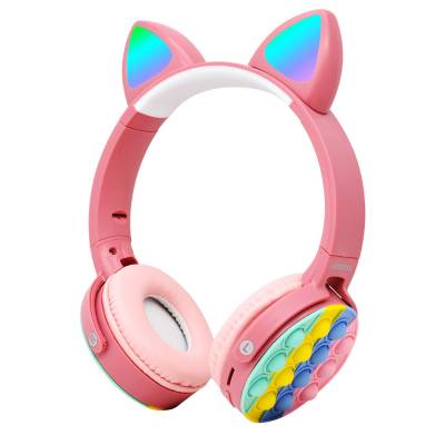 Zore CXT-950 RGB Led Lighted Cat Ear Band Design Adjustable Foldable Over-Ear Bluetooth Headset Pink