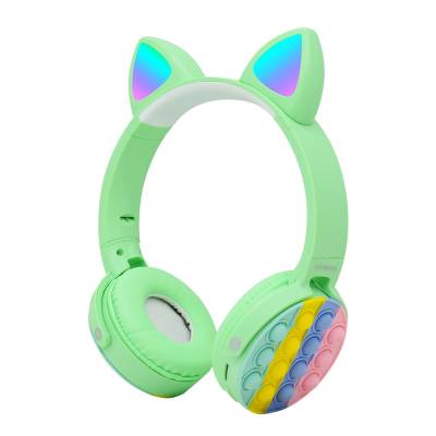 Zore CXT-950 RGB Led Lighted Cat Ear Band Design Adjustable Foldable Over-Ear Bluetooth Headset Green