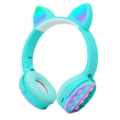 Zore CXT-950 RGB Led Lighted Cat Ear Band Design Adjustable Foldable Over-Ear Bluetooth Headset Blue