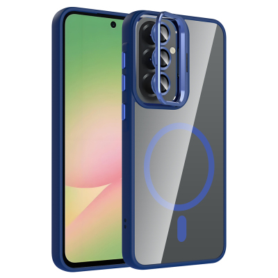 Zore Etro Case for Galaxy A37 with Stand and Free Camera Lens Navy blue
