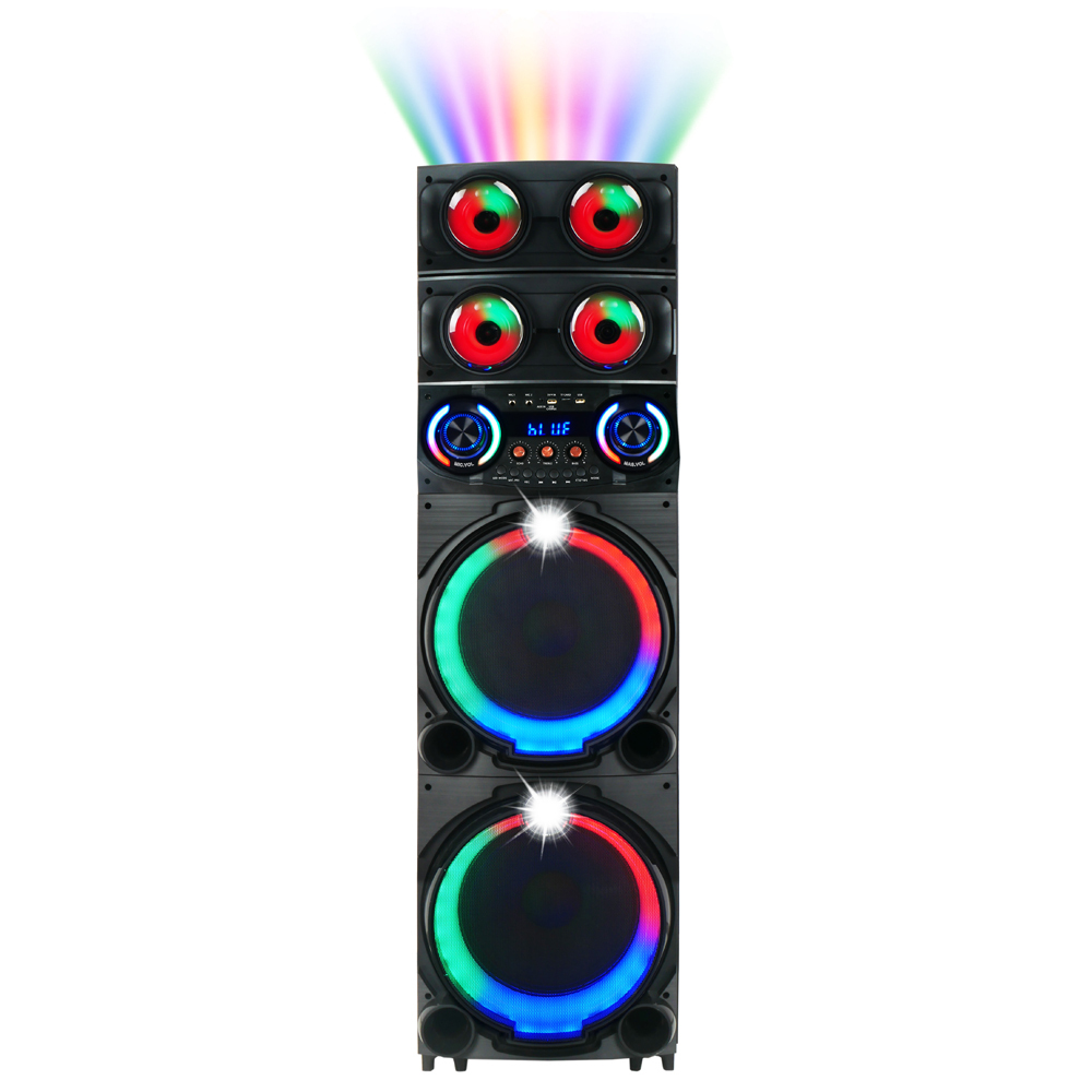 Zore GD-2126 Digital LED Indicator, FM Radio, RGB TWS with Microphone, Dual 12 inch Stereo Bass Wireless Karaoke Speaker - 7