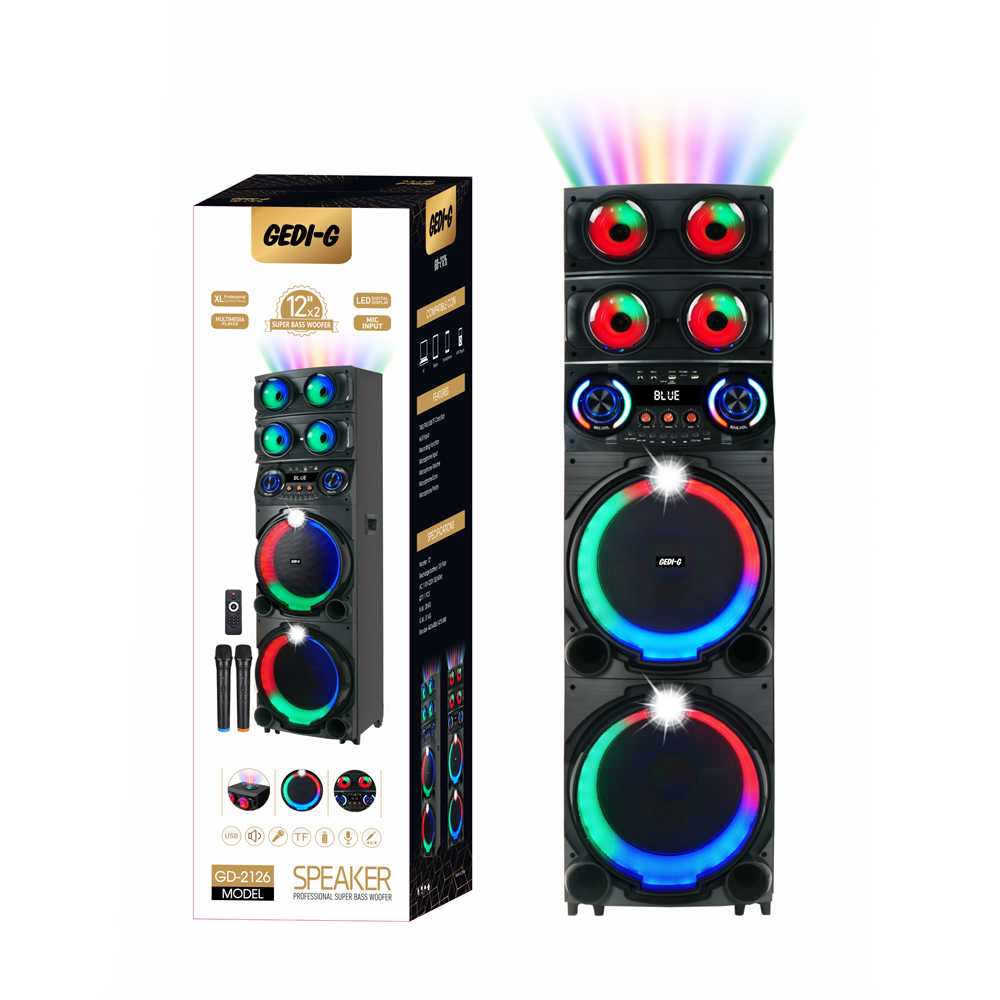 Zore GD-2126 Dijital LED Göstergeli FM Radyolu Mikrofonlu RGB TWS Çift 12 inç Stereo Bass Kablosuz Karaoke Hoparlör - 9