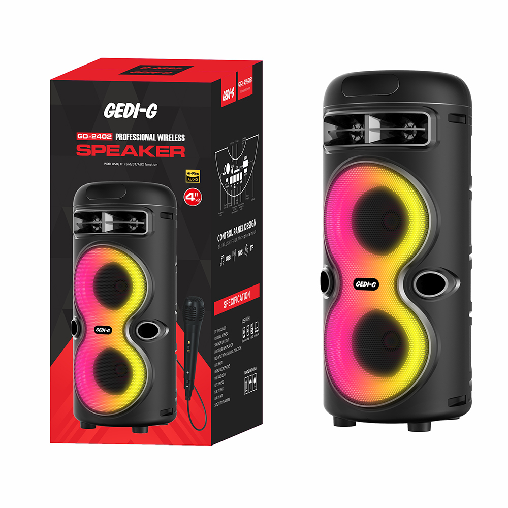 Zore GD-2402 Dijital LED Göstergeli FM Radyolu Mikrofonlu RGB TWS Çift 4 inç Stereo Bass Kablosuz Karaoke Hoparlör - 11