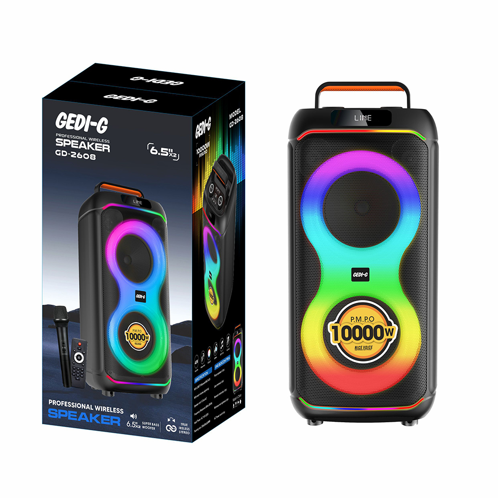 Zore GD-2608 Digital LED Display FM Radio Microphone RGB TWS Dual 6.5 inch Stereo Bass Wireless Karaoke Speaker - 3