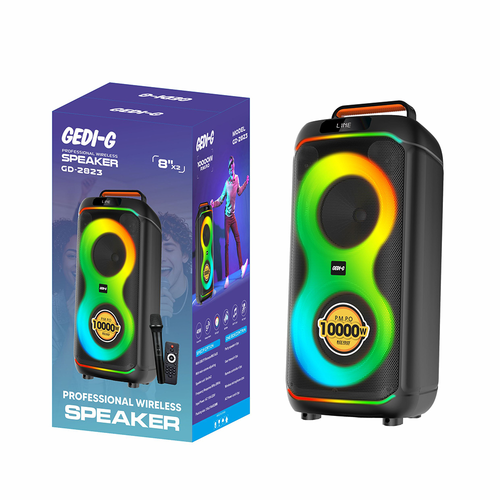 Zore GD-2823 Digital LED Display FM Radio Microphone RGB TWS Dual 8 inch Stereo Bass Wireless Karaoke Speaker - 3