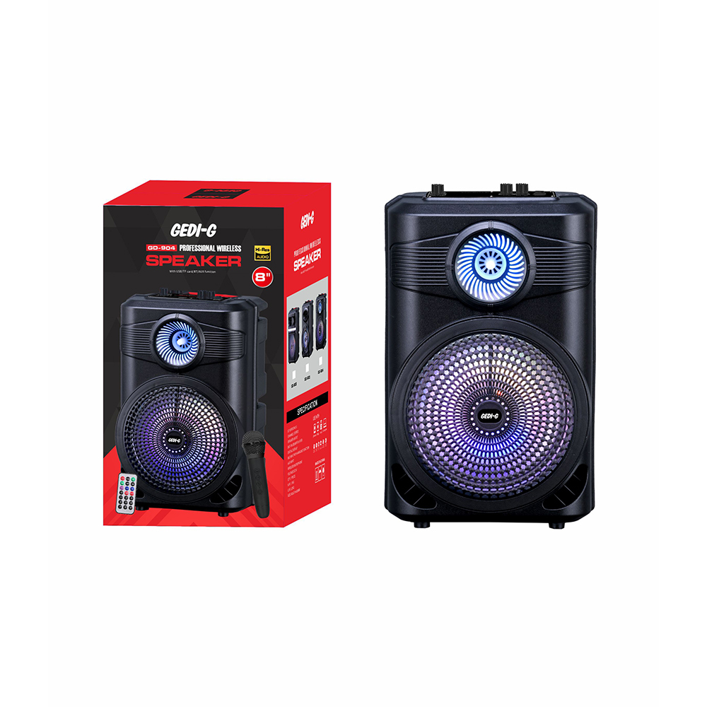 Zore GD-904 Digital LED Indicator, FM Radio, RGB TWS 8 inch Stereo Bass Wireless Karaoke Speaker with Microphone - 6