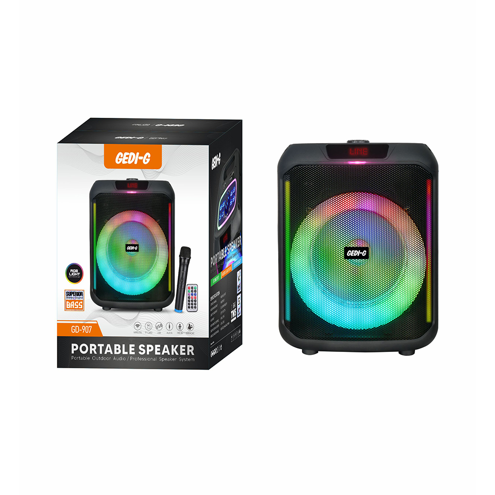 Zore GD-907 Dijital LED Göstergeli FM Radyolu Mikrofonlu RGB TWS 8 inç Stereo Bass Kablosuz Karaoke Hoparlör - 11