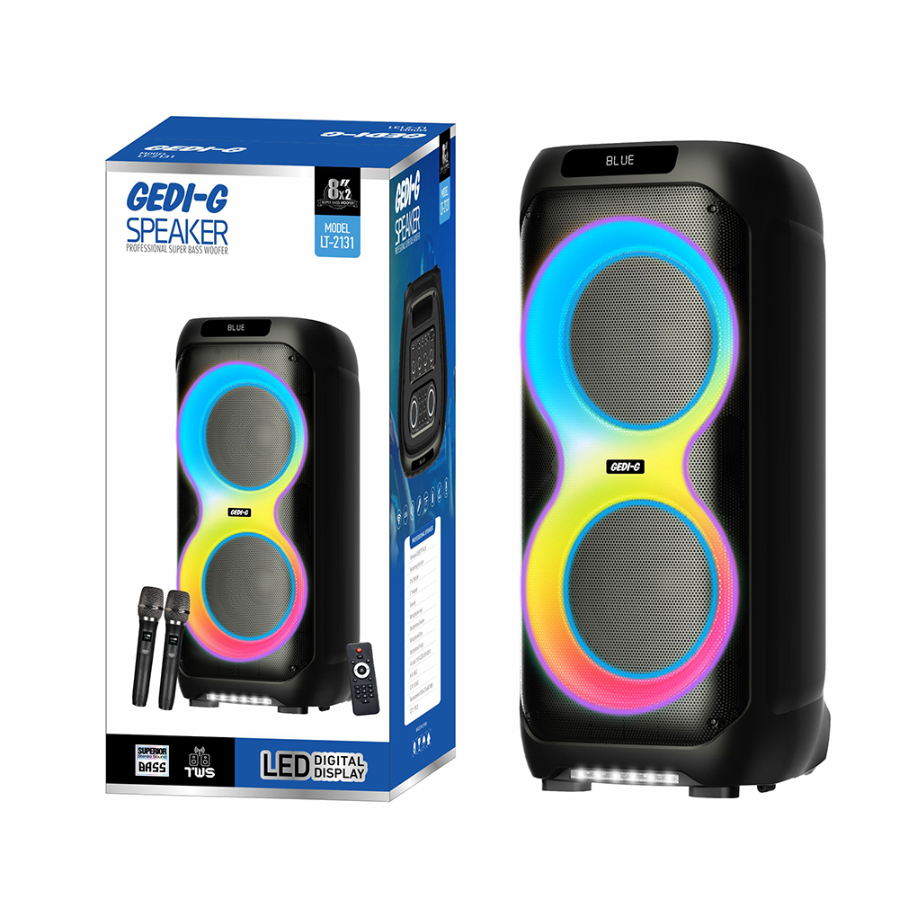 Zore LT-2131 Digital LED Display RGB TWS Dual 8 inch Stereo Bass Wireless Karaoke Speaker with Microphone - 7