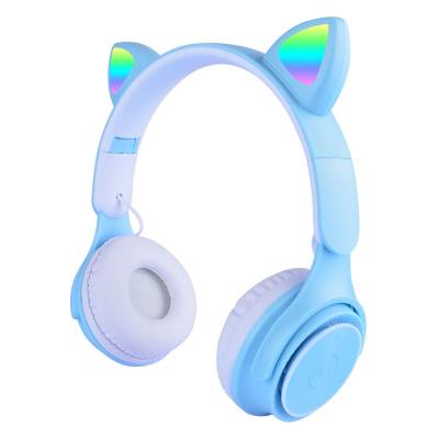 Zore M6 Pro Cat RGB Led Işıklı Kedi Kulağı Band Tasarımlı Ayarlanabilir ve Katlanabilir Kulak Üstü Bluetooth Kulaklık Mavi
