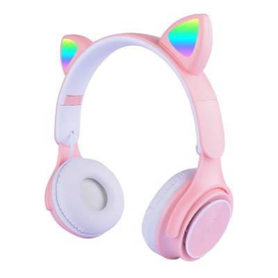 Zore M6 Pro Cat RGB Led Işıklı Kedi Kulağı Band Tasarımlı Ayarlanabilir ve Katlanabilir Kulak Üstü Bluetooth Kulaklık Pembe
