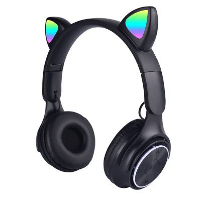 Zore M6 Pro Cat RGB Led Işıklı Kedi Kulağı Band Tasarımlı Ayarlanabilir ve Katlanabilir Kulak Üstü Bluetooth Kulaklık Siyah