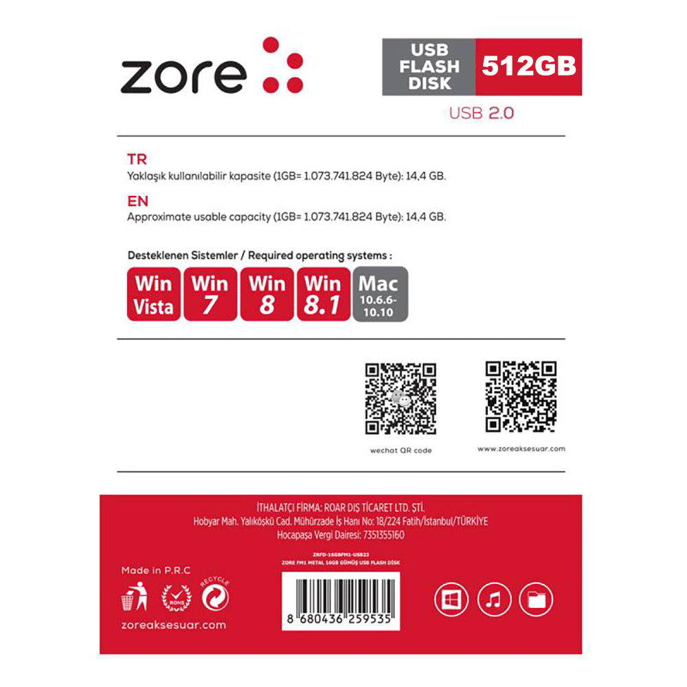 Zore Metal USB 2.0 Flash Disk 512GB - 3