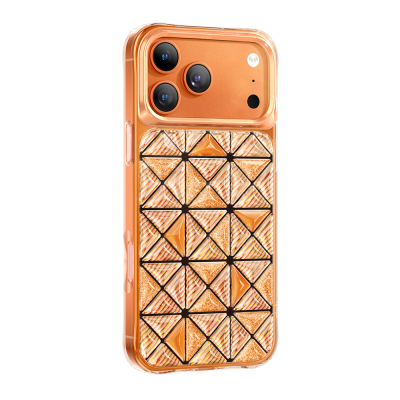 Zore Paris Kairo TPU Case for Apple iPhone 18 Pro Max – 3D Ice Block Pattern Orange
