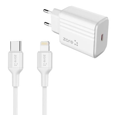 Zore Play Series PL2 Type-C to Lightning 2in1 PD Travel Charger 20W White