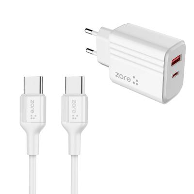 Zore Play Series PL3 Type-C to Type-C 2in1 PD Travel Charger 20W White