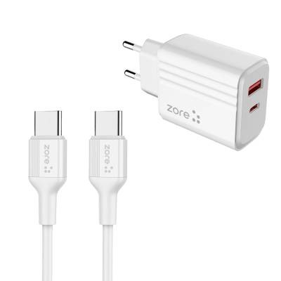 Zore Play Serisi PL07 Type-C to Type-C 2in1 PD Seyahat Şarj Aleti 20W Beyaz