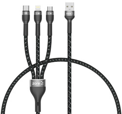 ​Zore Shira Series 3 in 1 USB Cable 30cm Black