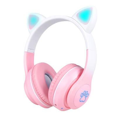 Zore STN-28 Pro Cat Ear Design RGB Light Bluetooth Headset Pink