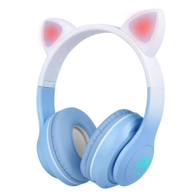 Zore STN-28 Pro Cat Ear Design RGB Light Bluetooth Headset Blue