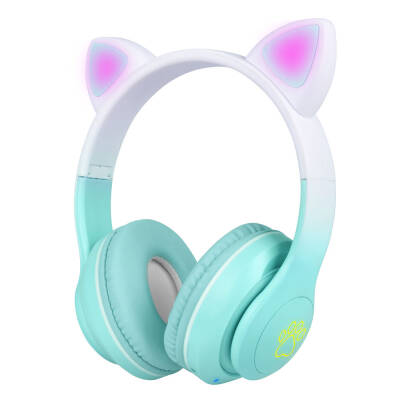 Zore STN-28 Pro Cat Ear Design RGB Light Bluetooth Headset Green